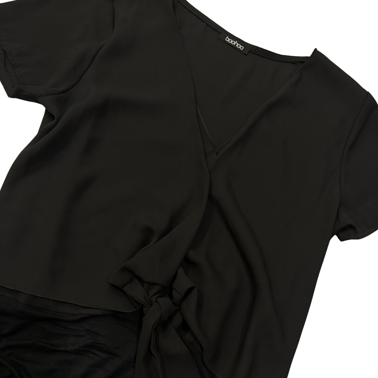 Boohoo Black Tie Front Satin Bodysuit