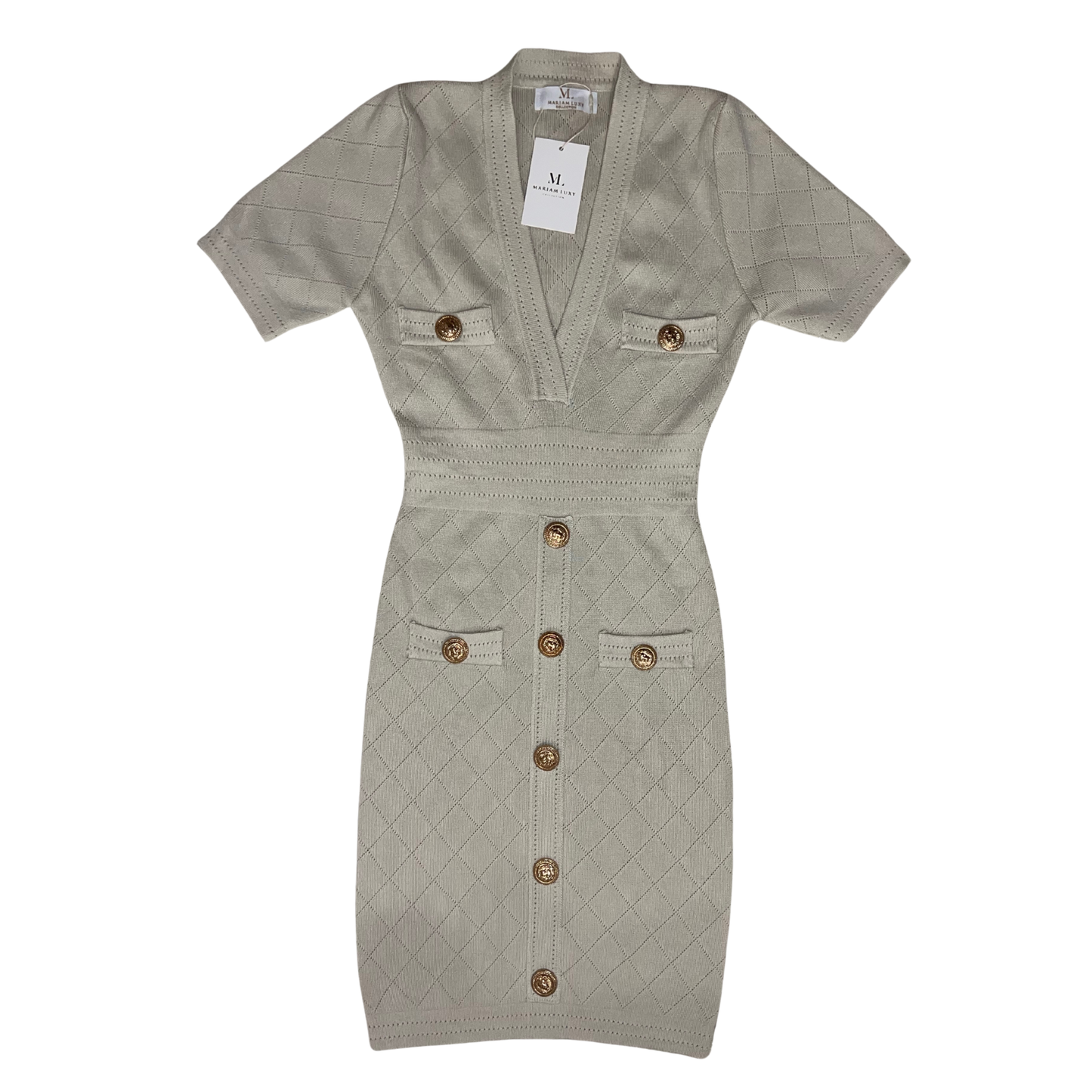 Beige Short Sleeve Knit Dress