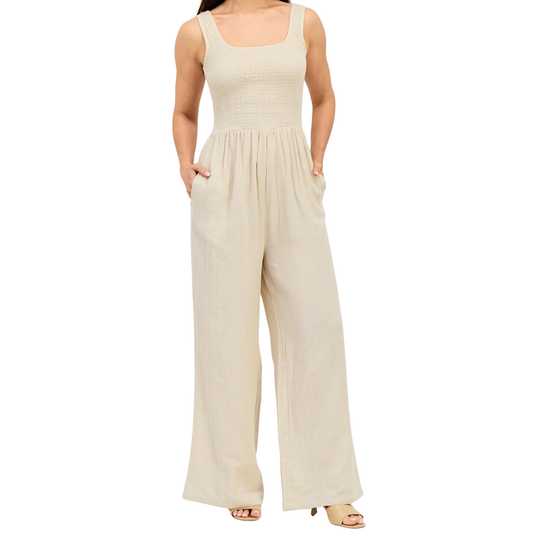 Brave Soul Stone Shirred Top Jumpsuit