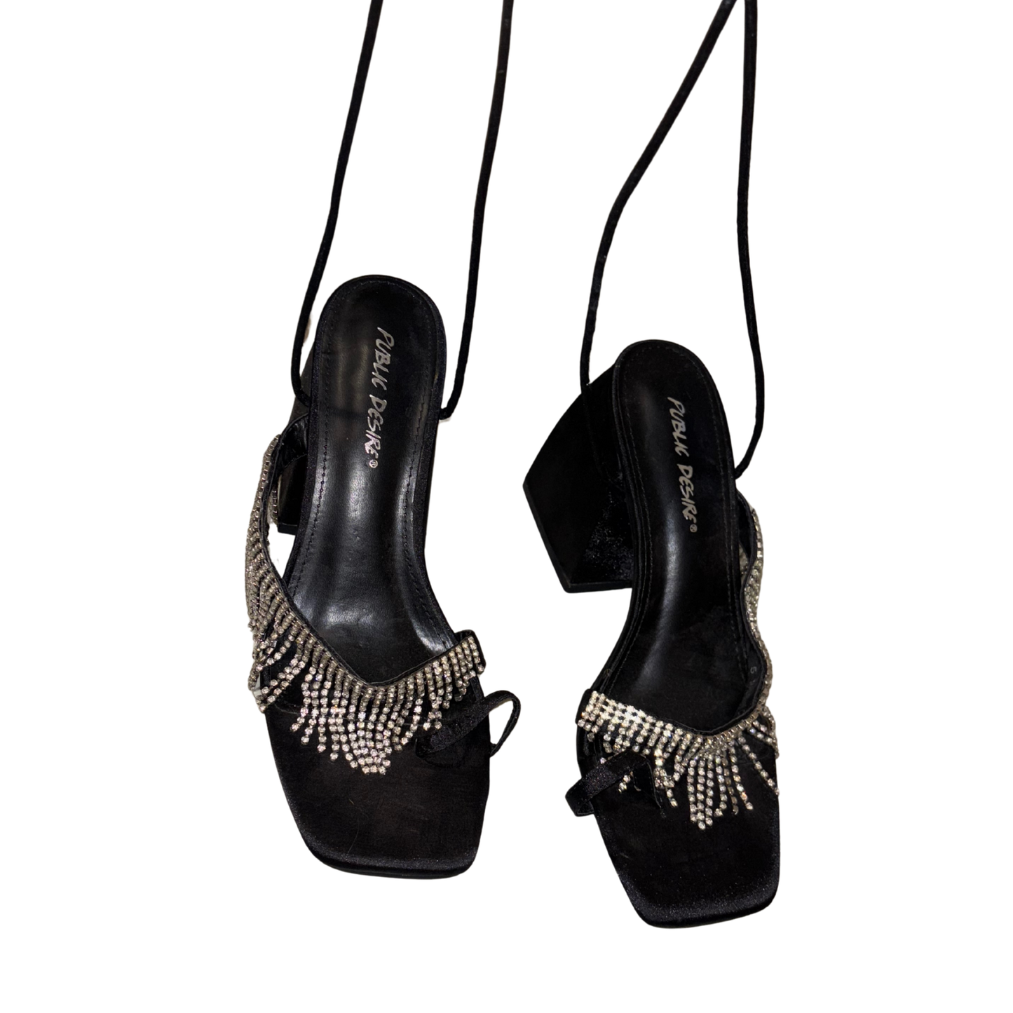 Public Desire Black Embellished Tie Up Heels