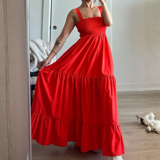 O.P.T Red Shirred Top Maxi Dress