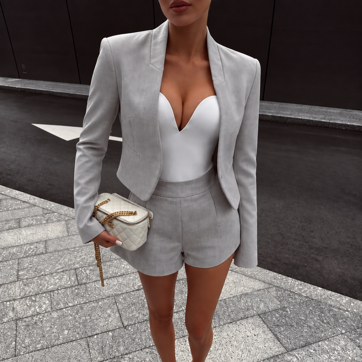 Topshop Grey Cropped Blazer