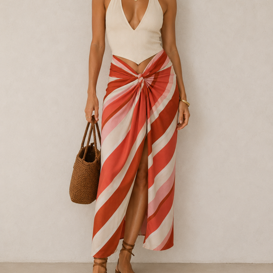 Mango Pink & Orange Striped Skirt