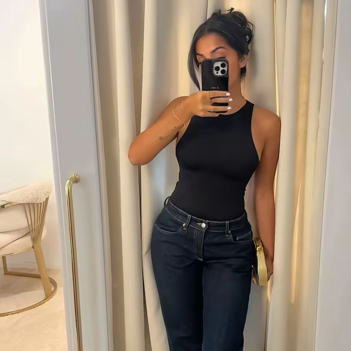Amisu Black Padded Low Back Bodysuit