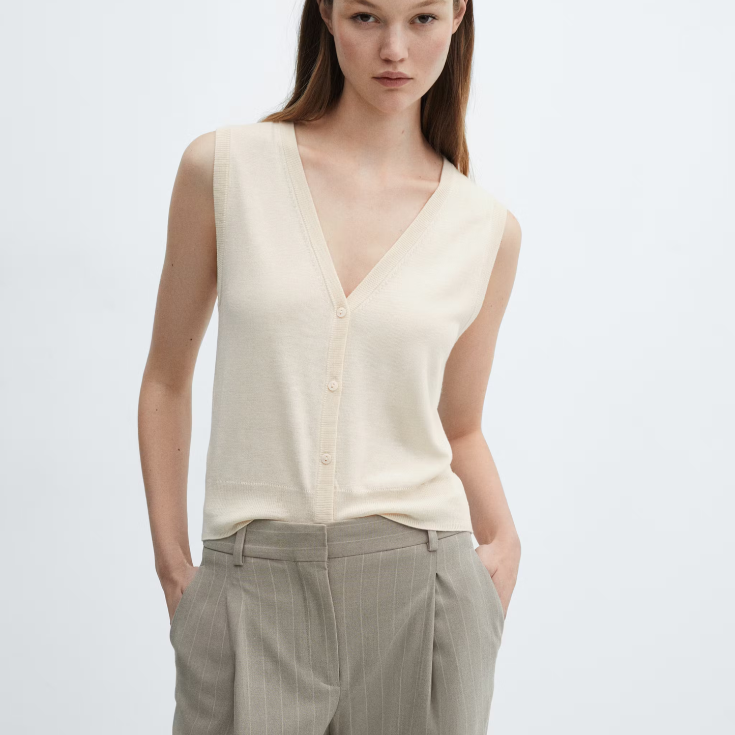 Mango Cream Knit Waistcoat