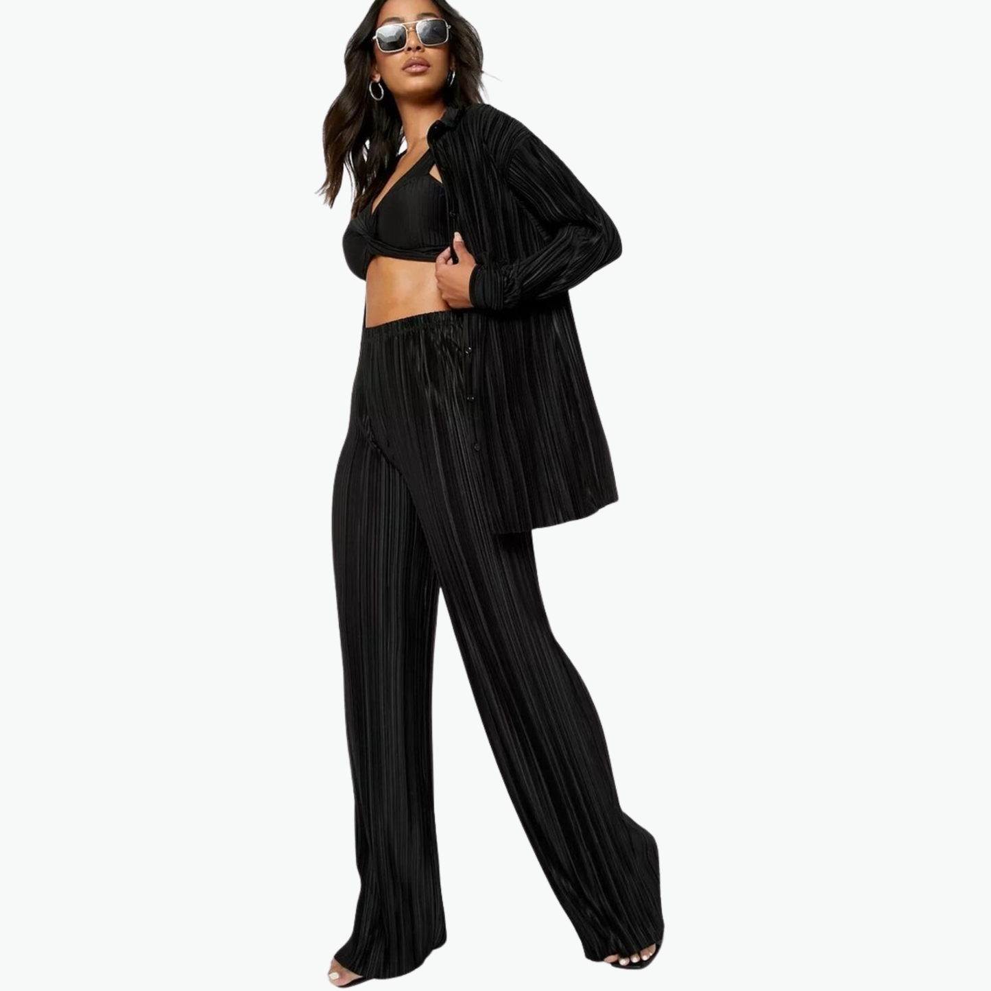 Missguided Black Plisse Co-Ord
