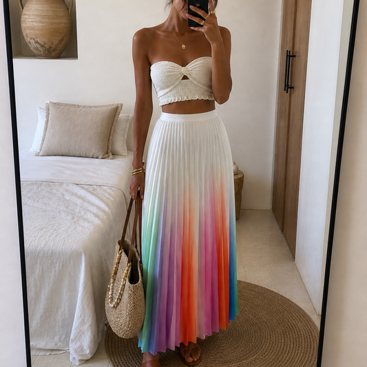 Hush Pleated Rainbow Maxi Skirt
