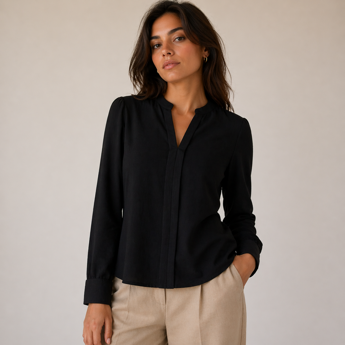 Black Long Sleeve V-Neck Shirt