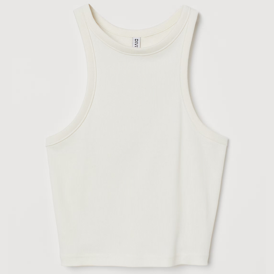 H&M White Ribbed Halterneck Tank Top