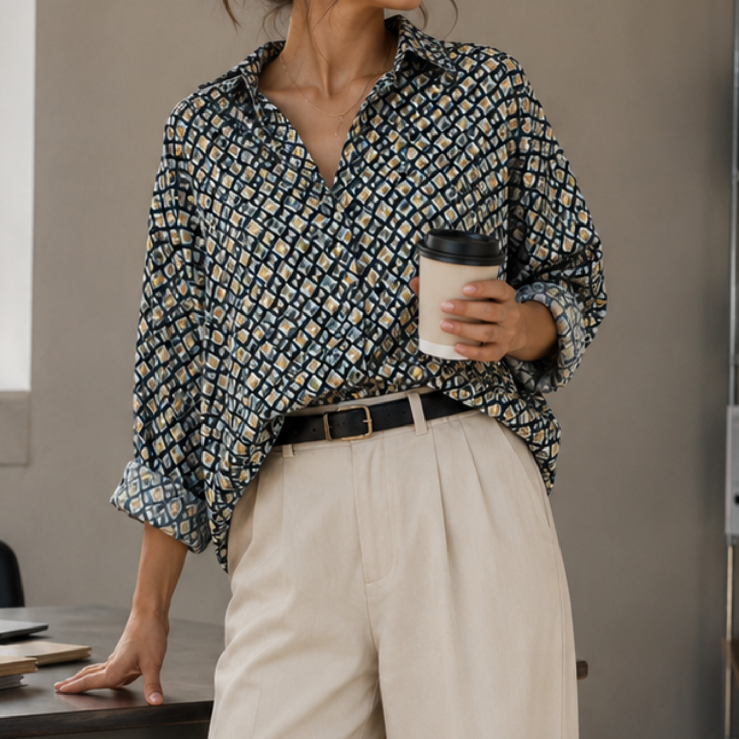 Mango Abstract Satin Shirt