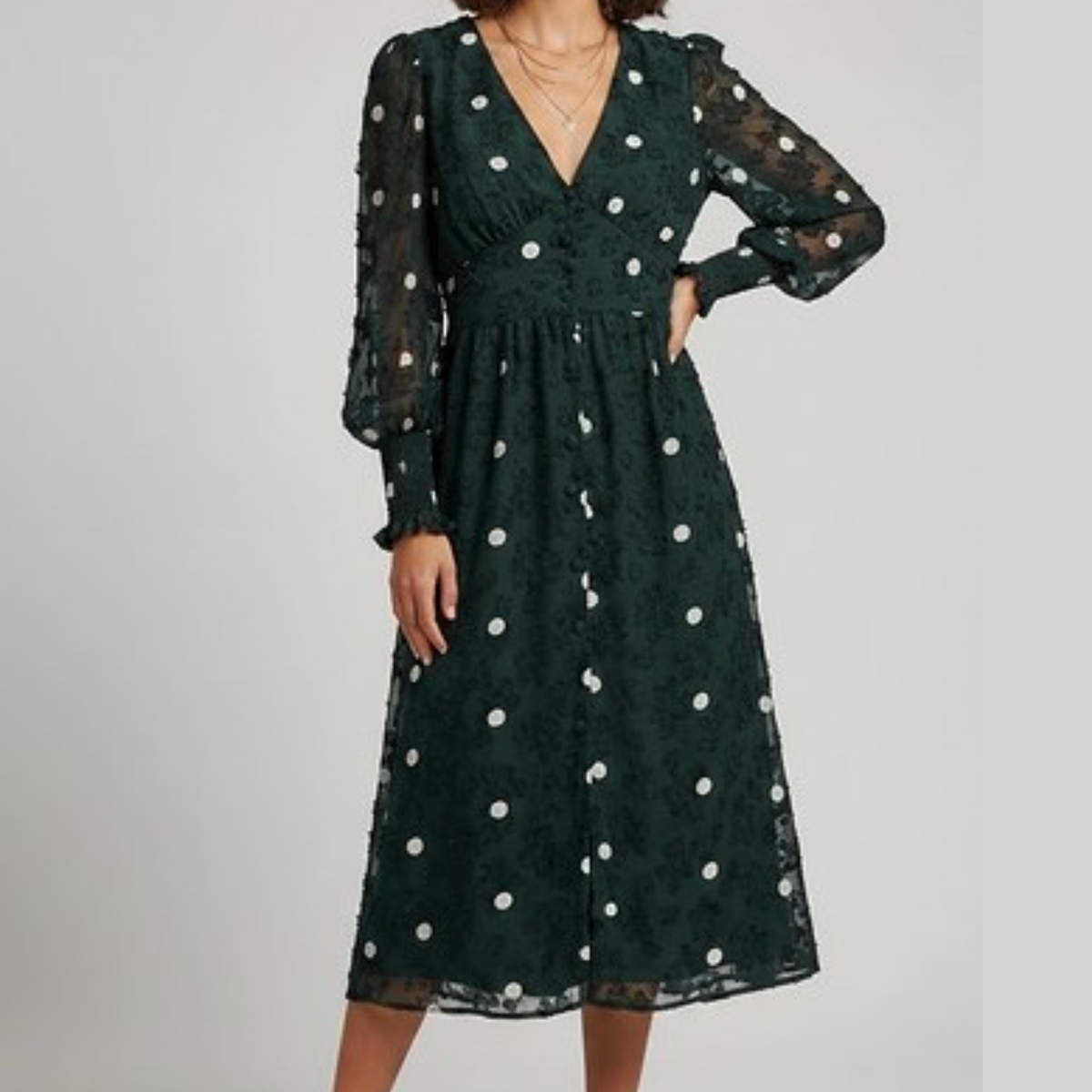 Zara Green Floral Polka Dot Maxi Dress