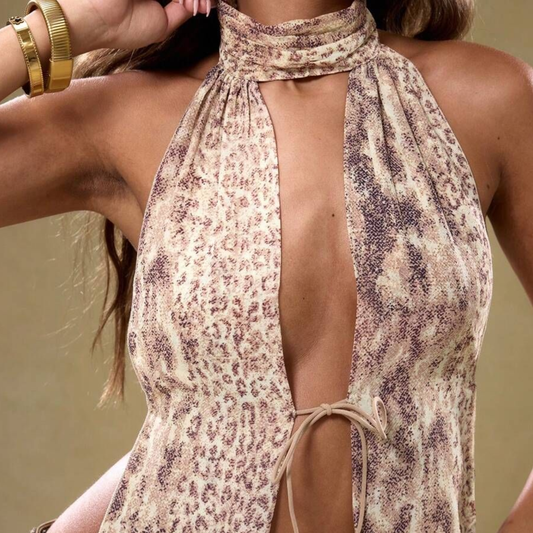 Animal Print High Neck Top